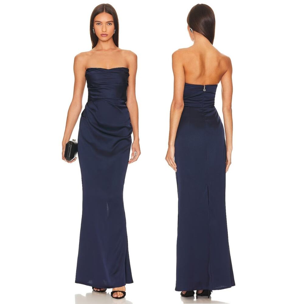 Nookie Emelie Gown Strapless Draped Satin Formal Gala Party Hoco Prom Cocktail L